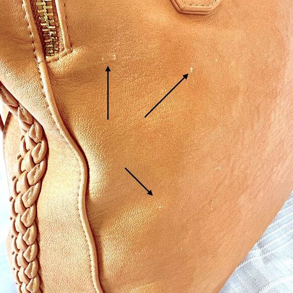 Antik Kraft Roxanne Satchel Camel Tan Braided Handle Faux Leather Women's Bag - Picture 8 of 13